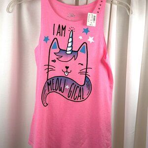 NWT Girls Justice Pink Tank Top w/Unicorn Cat "I AM MEOW*GICAL" Size 12